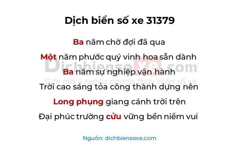 Dịch thơ biển số 31379