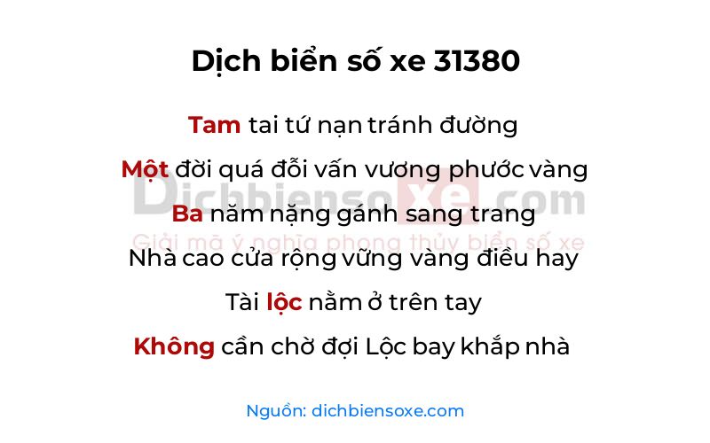 Dịch thơ biển số 31380