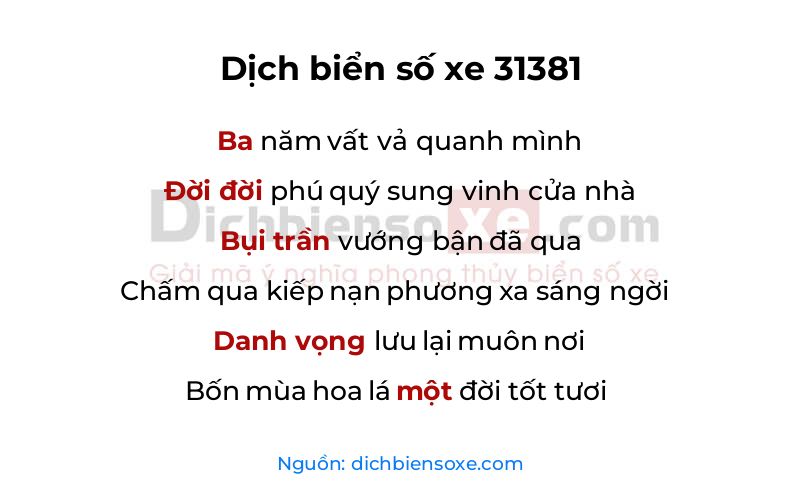 Dịch thơ biển số 31381