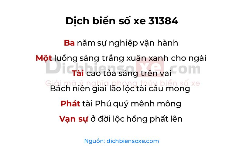 Dịch thơ biển số 31384