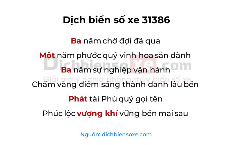 Dịch thơ biển số 31386