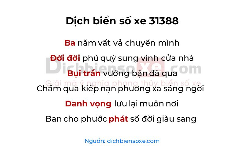 Dịch thơ biển số 31388