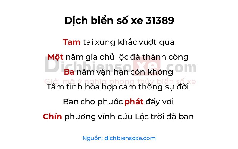 Dịch thơ biển số 31389