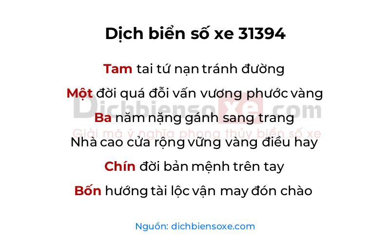 Dịch thơ biển số 31394
