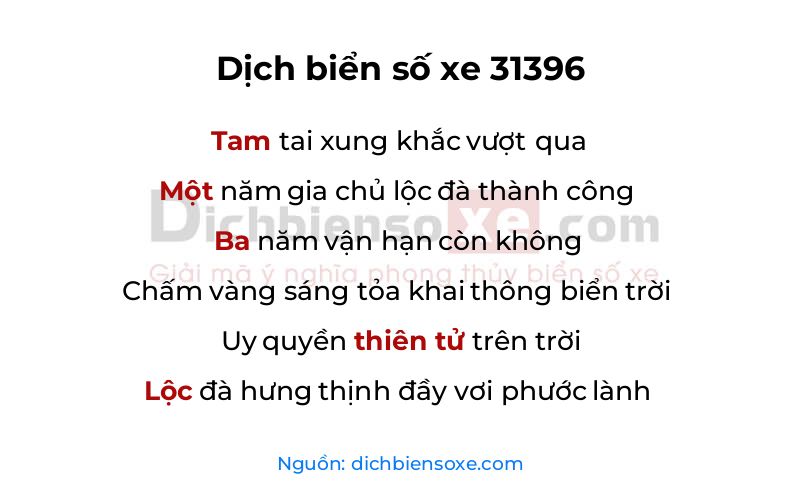 Dịch thơ biển số 31396