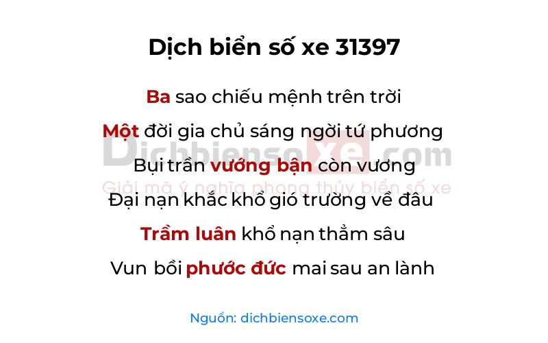 Dịch thơ biển số 31397