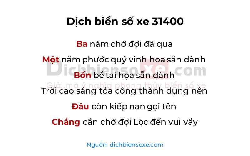 Dịch thơ biển số 31400