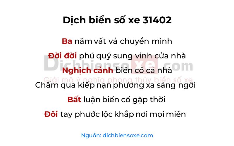Dịch thơ biển số 31402