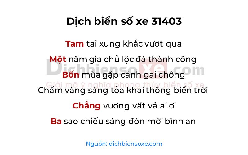 Dịch thơ biển số 31403