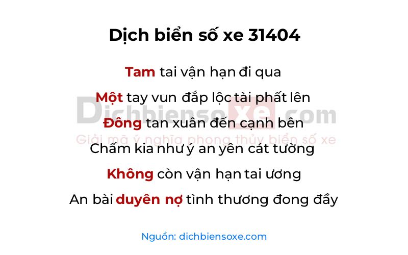Dịch thơ biển số 31404