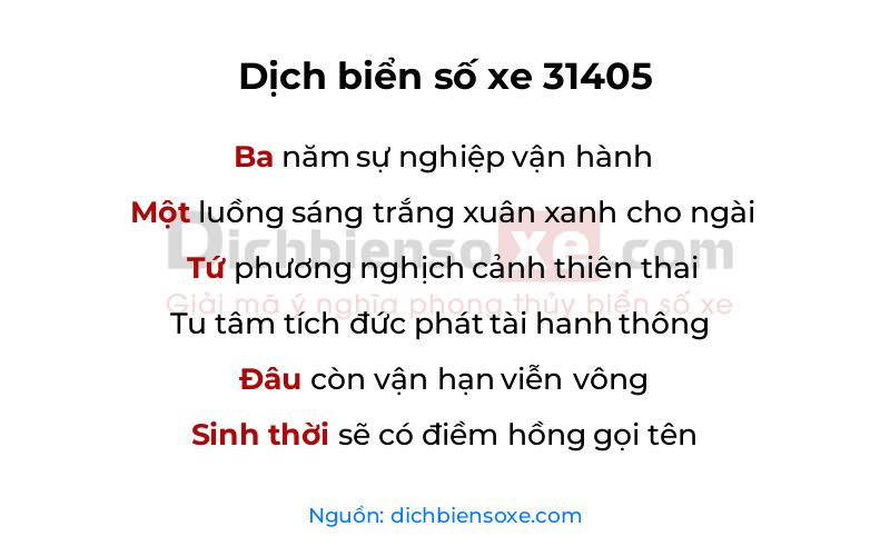 Dịch thơ biển số 31405