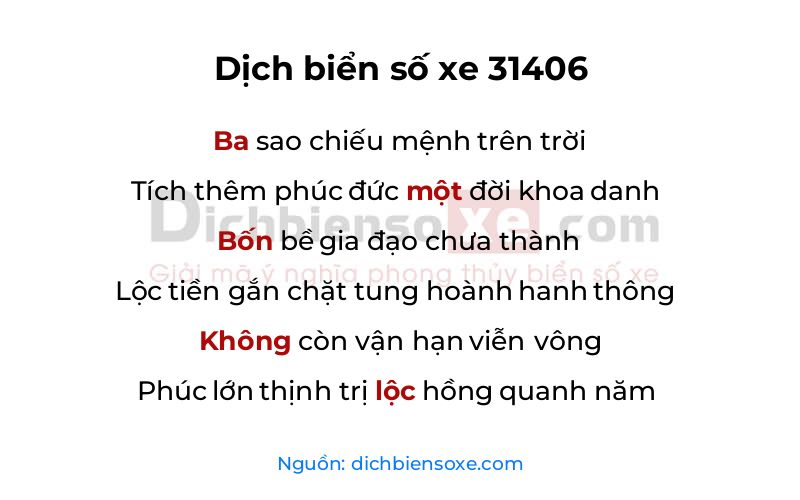 Dịch thơ biển số 31406