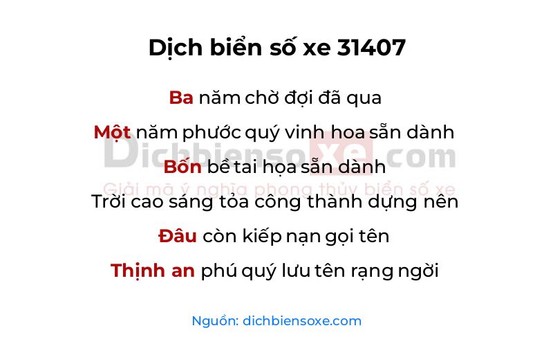 Dịch thơ biển số 31407