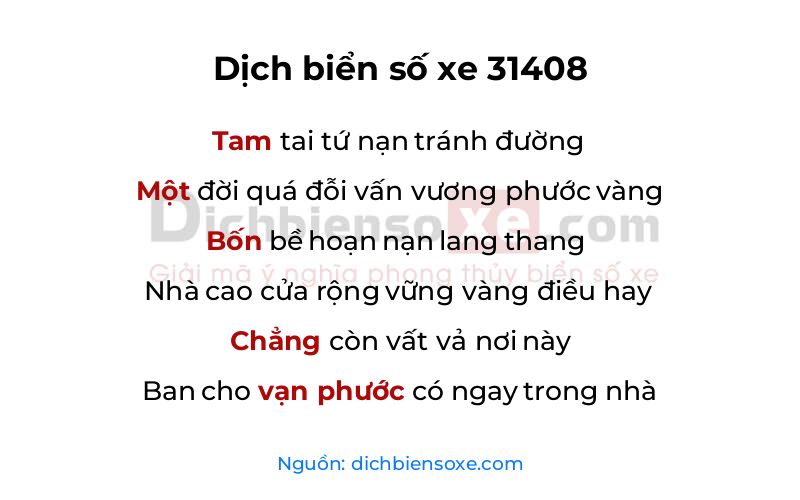 Dịch thơ biển số 31408