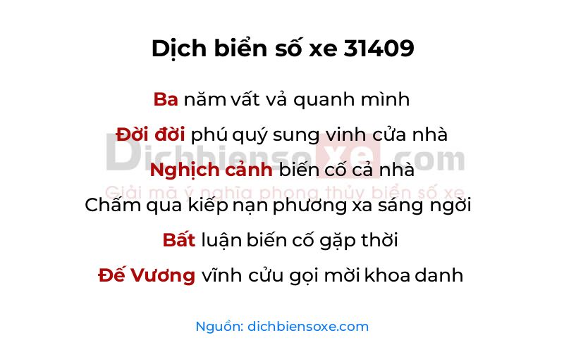 Dịch thơ biển số 31409