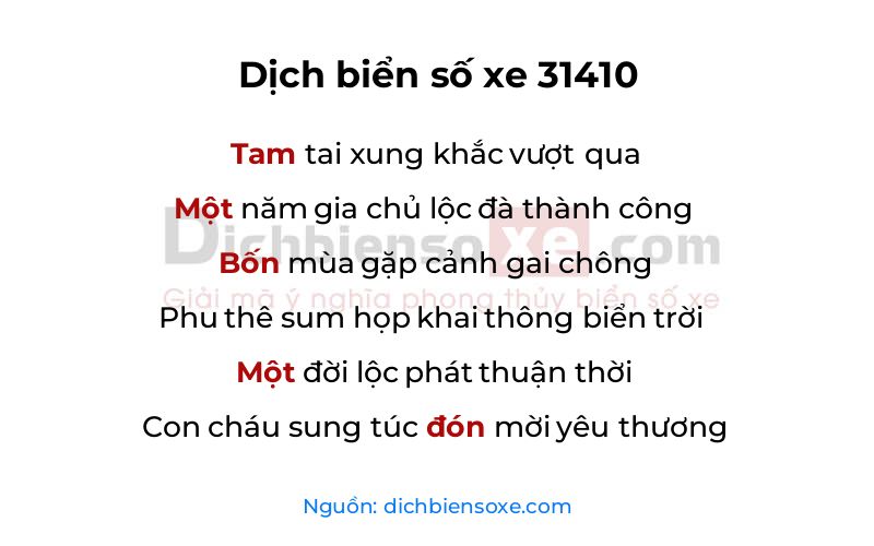 Dịch thơ biển số 31410