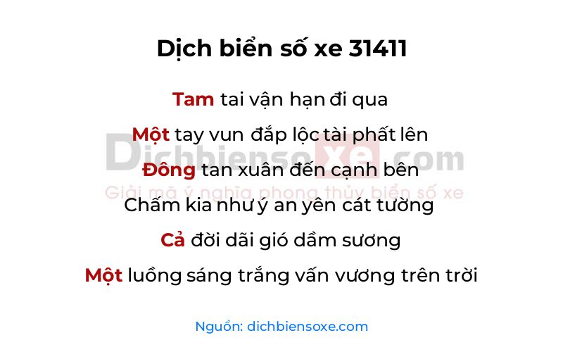 Dịch thơ biển số 31411