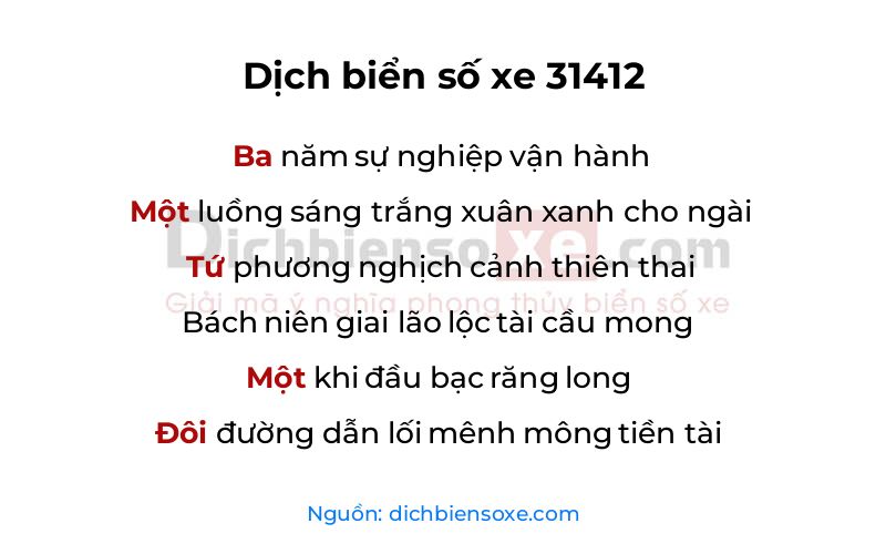 Dịch thơ biển số 31412