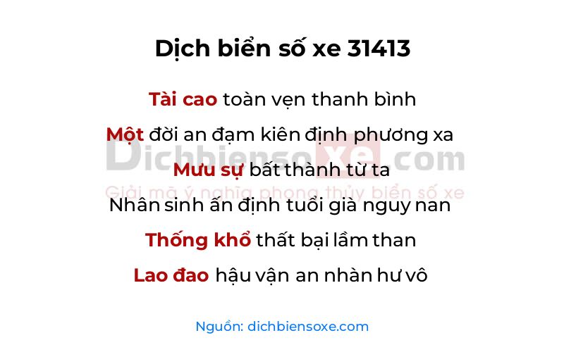 Dịch thơ biển số 31413