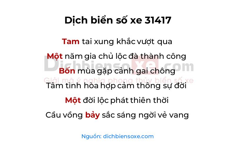 Dịch thơ biển số 31417