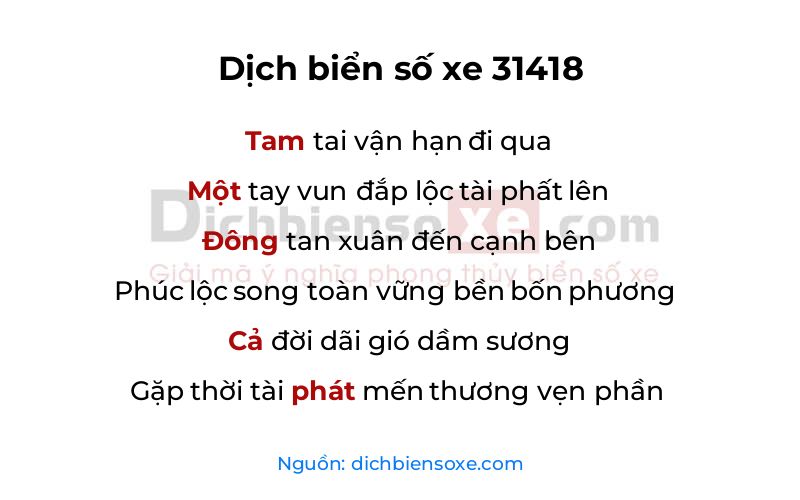 Dịch thơ biển số 31418