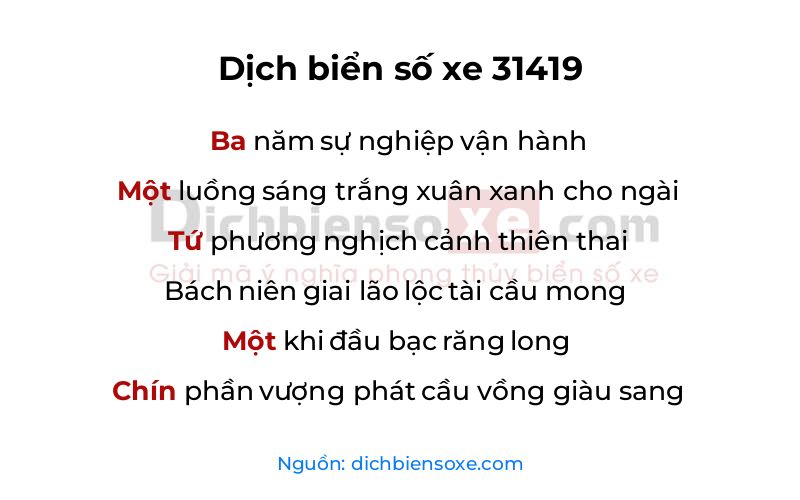 Dịch thơ biển số 31419