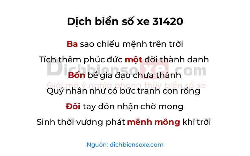 Dịch thơ biển số 31420