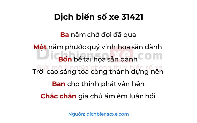 Dịch thơ biển số 31421