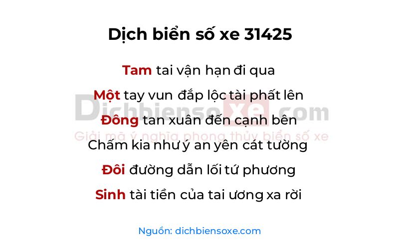 Dịch thơ biển số 31425