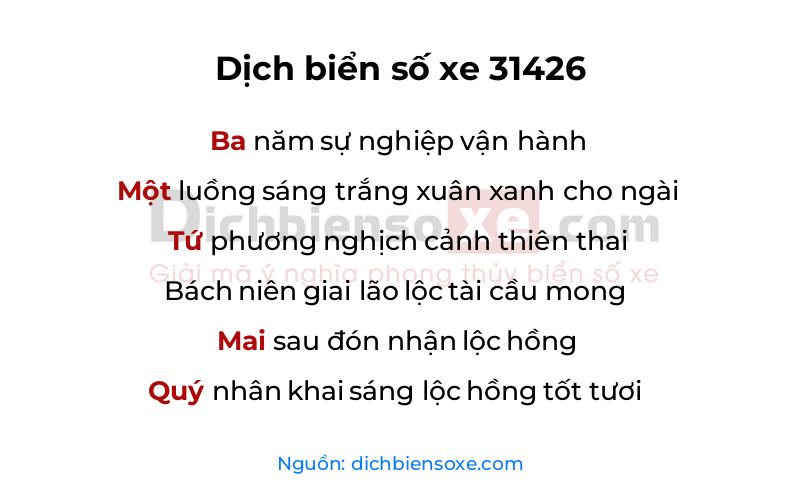 Dịch thơ biển số 31426