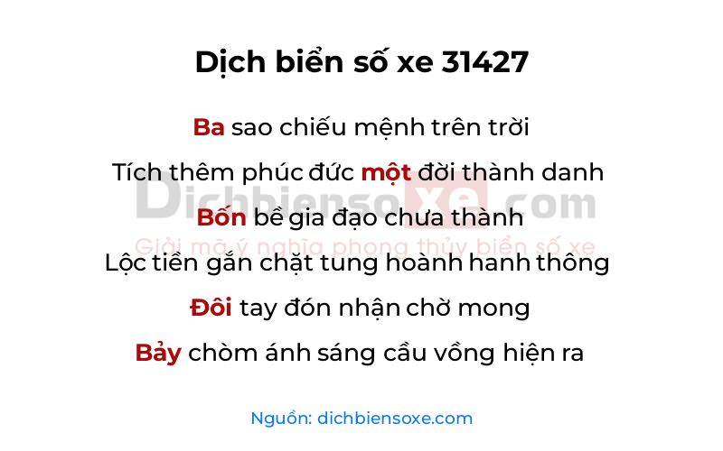 Dịch thơ biển số 31427