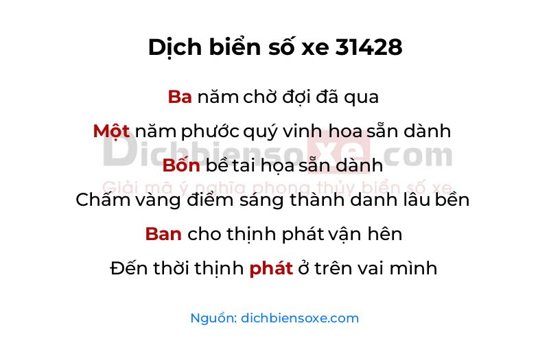 Dịch thơ biển số 31428