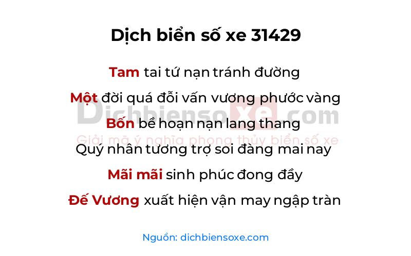 Dịch thơ biển số 31429