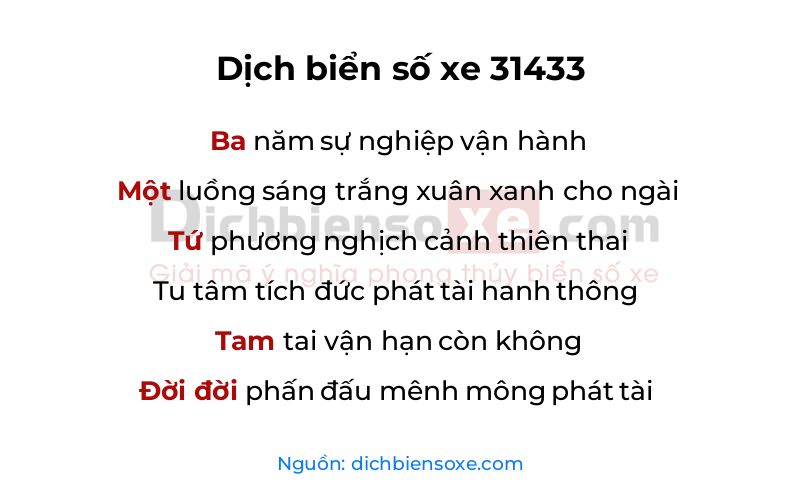 Dịch thơ biển số 31433