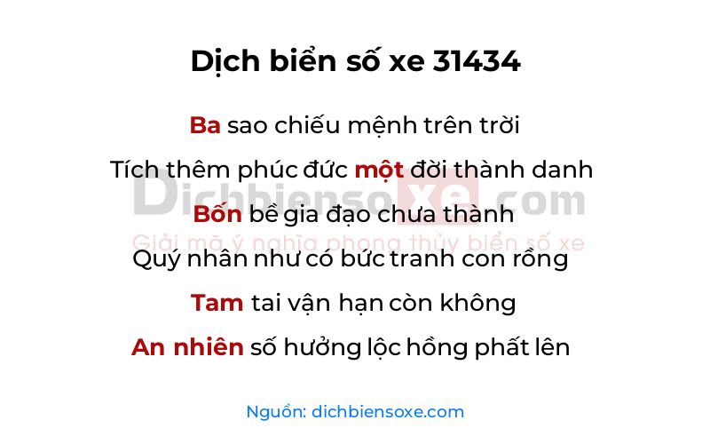 Dịch thơ biển số 31434