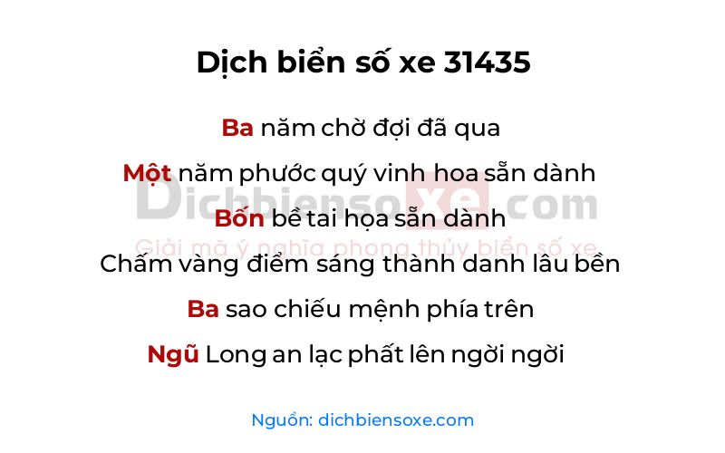 Dịch thơ biển số 31435