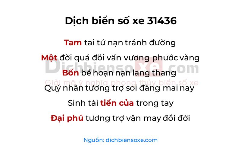 Dịch thơ biển số 31436