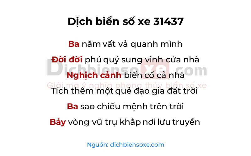 Dịch thơ biển số 31437