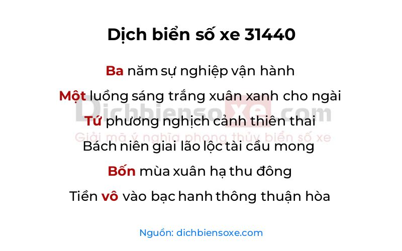 Dịch thơ biển số 31440