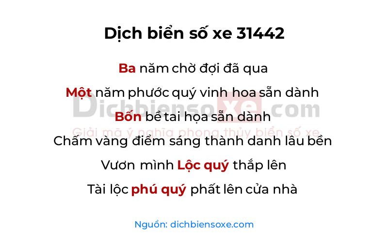 Dịch thơ biển số 31442