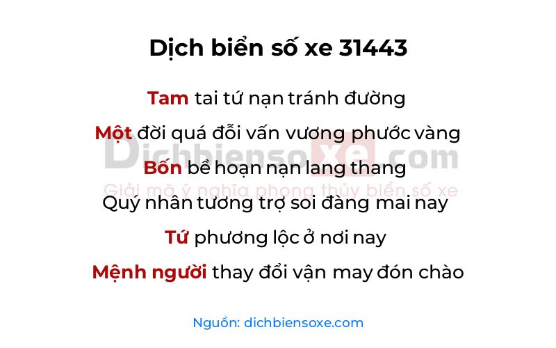 Dịch thơ biển số 31443