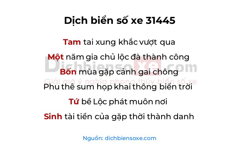 Dịch thơ biển số 31445