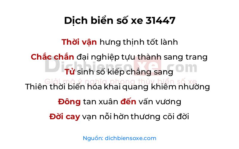 Dịch thơ biển số 31447