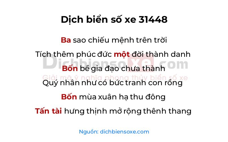 Dịch thơ biển số 31448