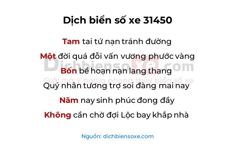 Dịch thơ biển số 31450