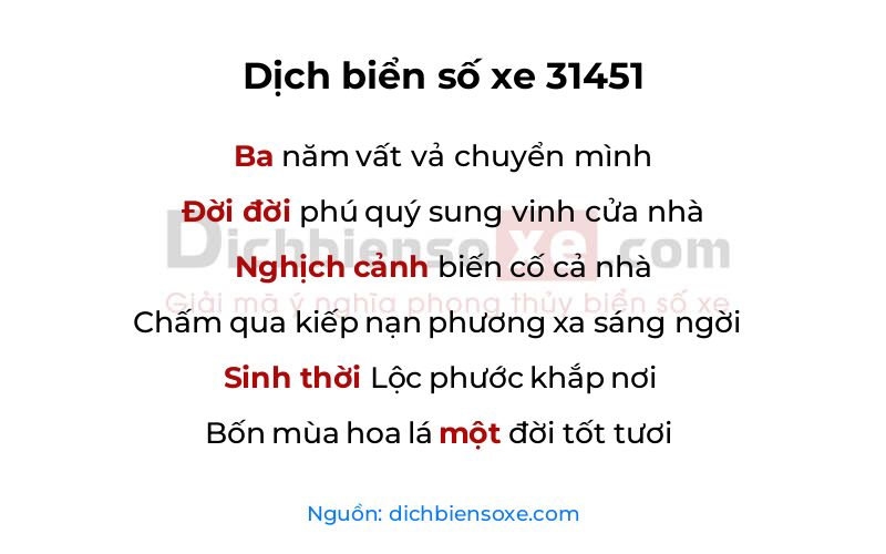 Dịch thơ biển số 31451