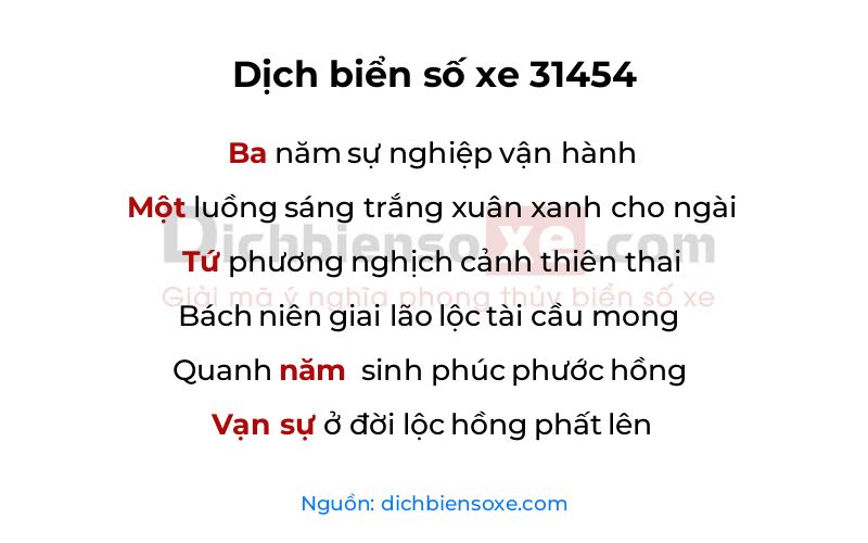 Dịch thơ biển số 31454