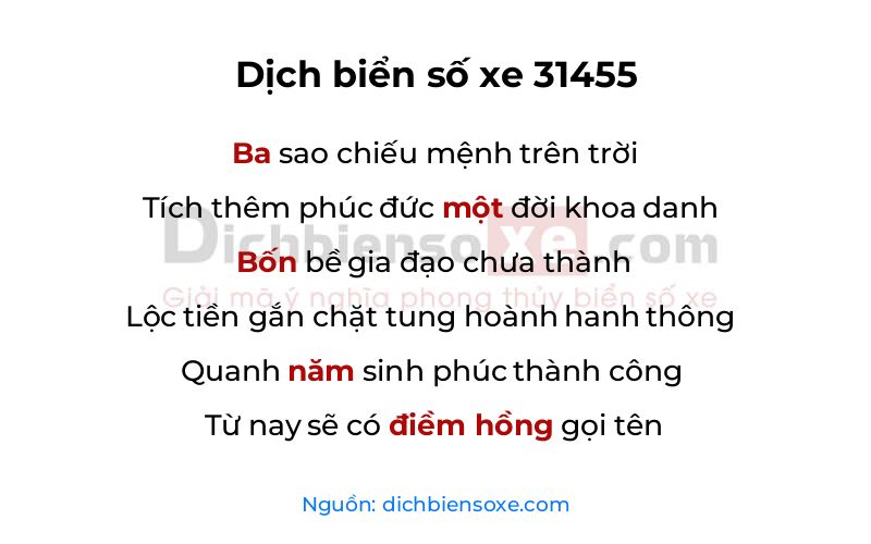 Dịch thơ biển số 31455