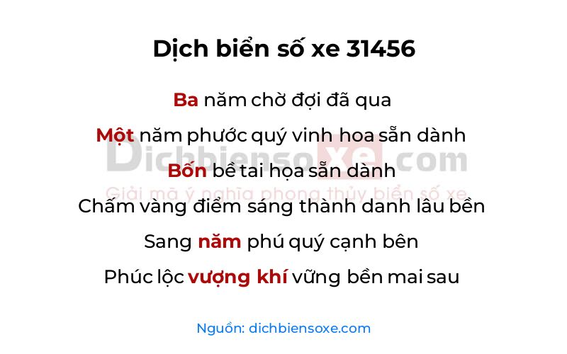 Dịch thơ biển số 31456