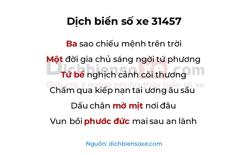 Dịch thơ biển số 31457